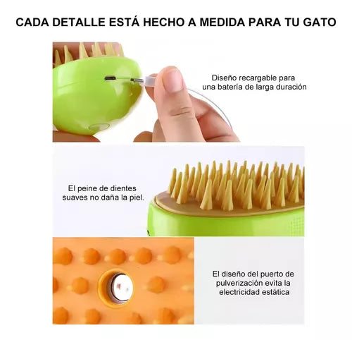 Cepillo Vaporizador para Mascotas 3 en 1