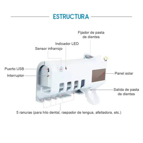 Porta Cepillos Dental con Esterilizador y Dispensador Automático