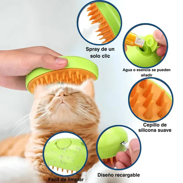 Cepillo Vaporizador para Mascotas 3 en 1