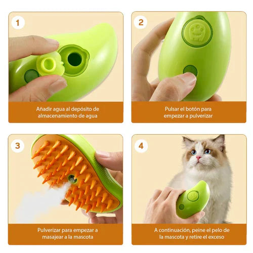 Cepillo Vaporizador para Mascotas 3 en 1