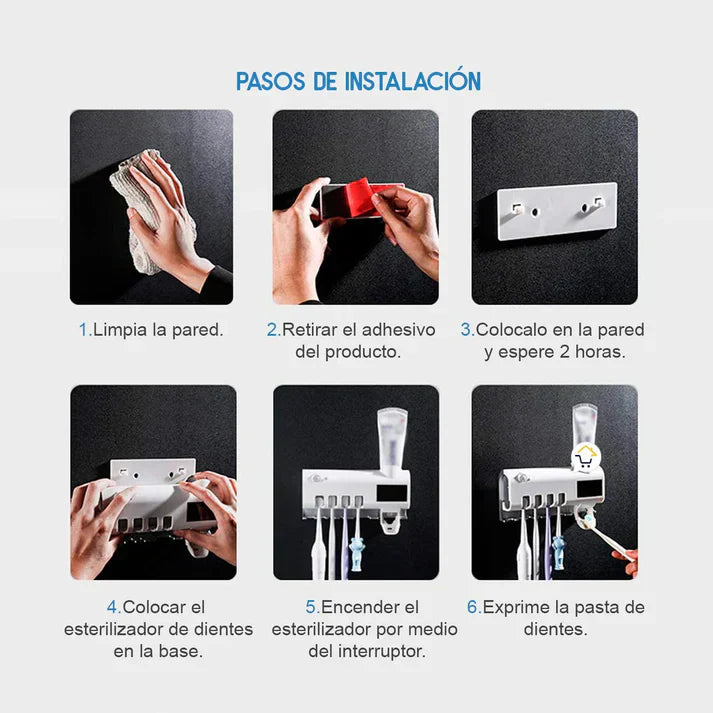 Porta Cepillos Dental con Esterilizador y Dispensador Automático